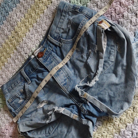 One X Oneteaspoon Size 26 Button Fly Blue Distressed Denim Shorts - Picture 15 of 16
